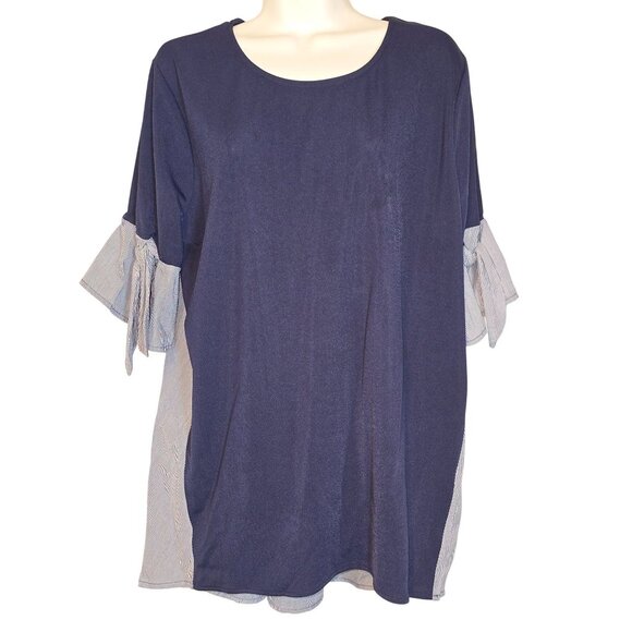 7Th Avenue Design Studio Tops - 7th Avenue Design Studio Size XL Blue Gray Two Tone Short Sleeve Blouse